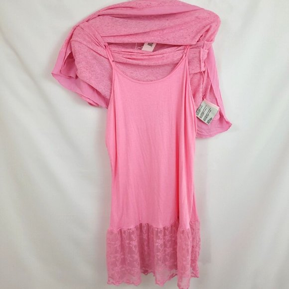 NWT 2 piece Simply NOELLE L/XL Pink Lace Tunic Top High Low Layered Lagenlook - Picture 3 of 9